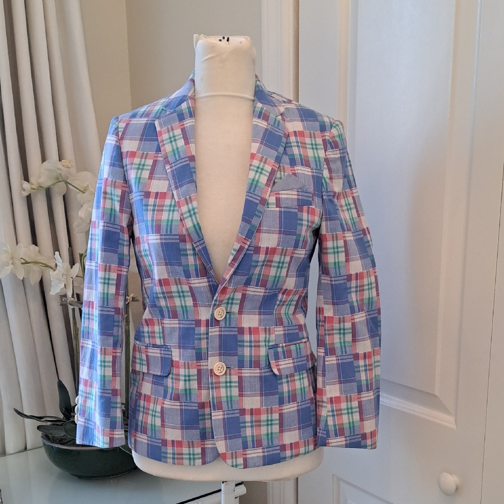 NWOT Tommy‎ Hilfiger Boys Madras Plaid Preppy/Party/Formal Blazer/Sports Coat 10